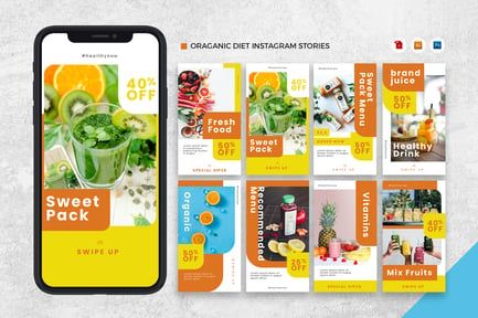 Organic Diet Instagram Stories AI and PSD Template