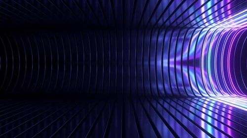 Abstract Futuristic Tunnel with Neon Lights and Dark Background