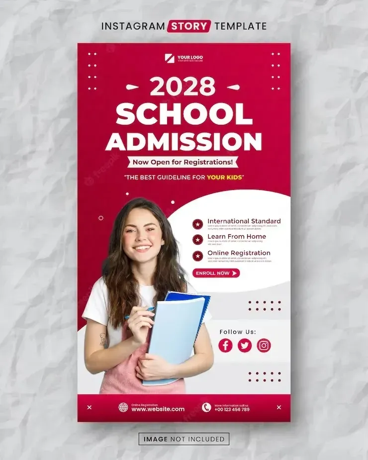 Red school admission media social story post template