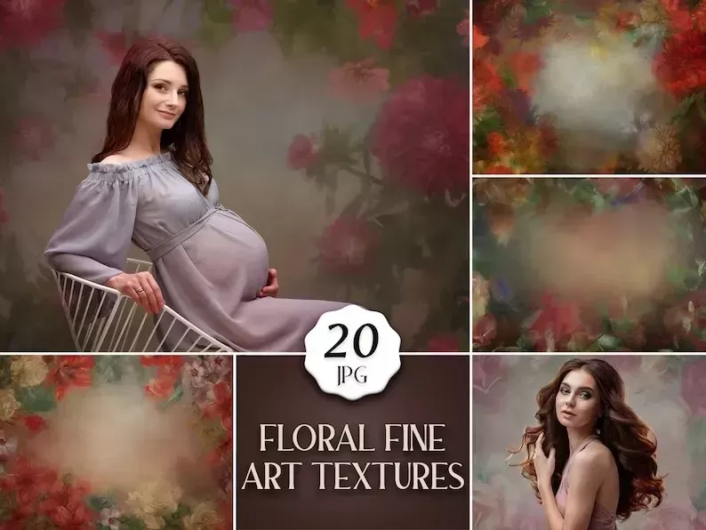 20 Floral Fine Art Textures for Photoshop, Digital Flower