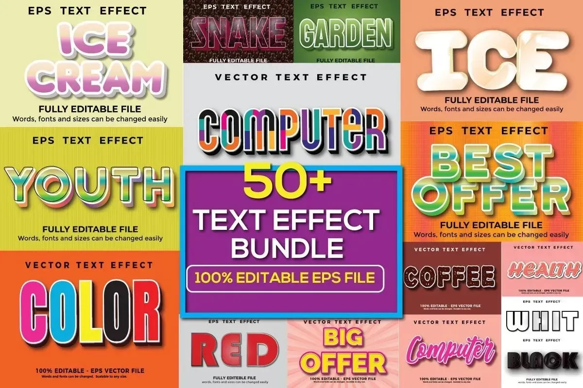50+ 3D Vector Text Effect Bundle