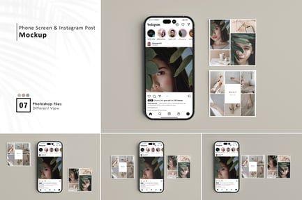 Phone Screen With Instagram Post Mockup