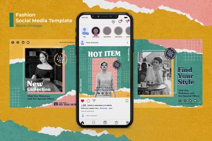 Retro Vintage Fashion Instagram Post Set Template