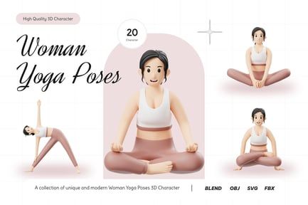 Woman Yoga Poses 3D Character