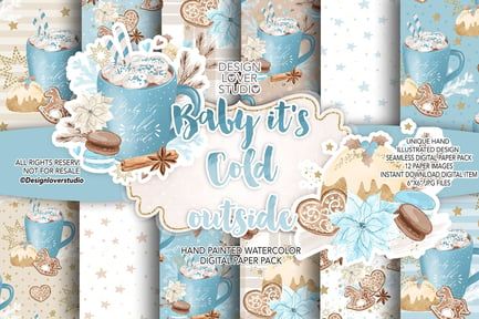 Baby it’s cold outside digital paper pack -blue