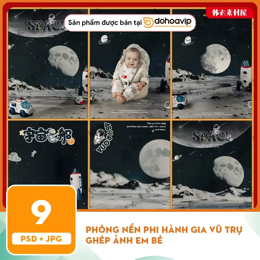 [VIP] Phông nền phi hành gia vũ trụ ghép ảnh em bé