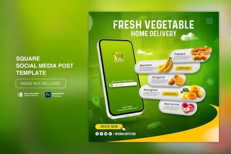 Vegetable Fruit Grocery Delivery Social Media Instagram Post Template