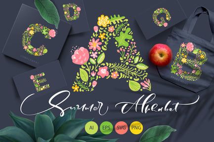 Hand Drawn Summer Flower Alphabet SVG