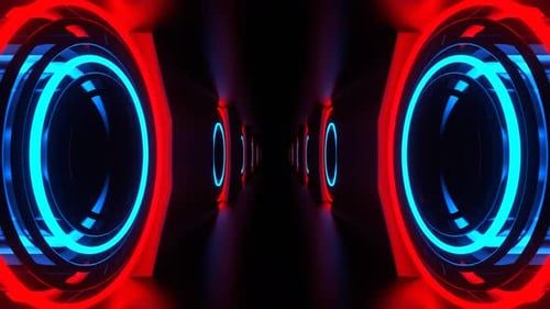 Red And Blue Neon Strobe Rings In Tunnel Background Vj Loop In 4K