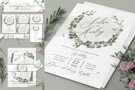 Eucalyptus Flower Wedding Invitation Set