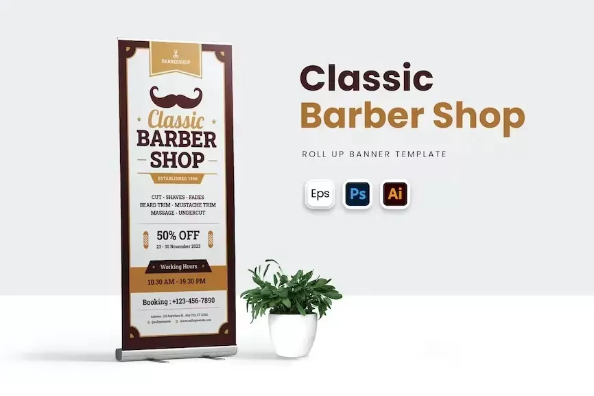 Classic Barbershop Roll Up Banner