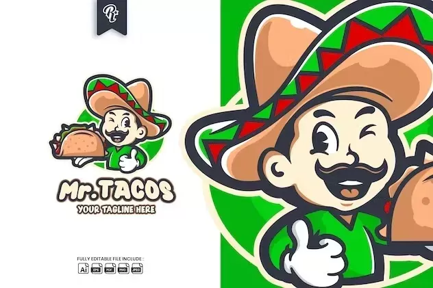 Taco Food Cartoon Logo
