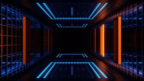 Orange And Blue Grate Tunnel With Strobe Background Vj Loop In 4K