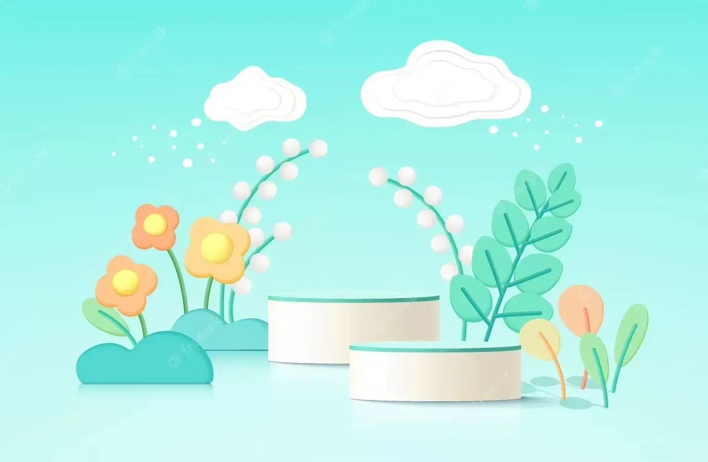 Minimal floral concept mock up podium with background 3d render