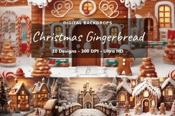 Christmas Gingerbread Digital Backdrops
