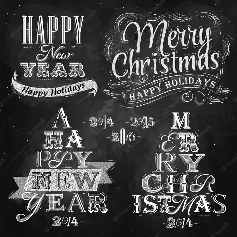 Merry christmas and new year lettering collection of christmas