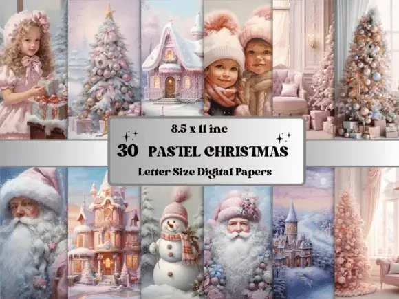 Pastel Christmas Scenes Digital Paper