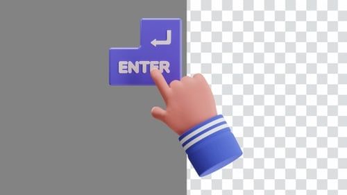 3D Animation of Finger Clicking Enter button | Alpha Channel