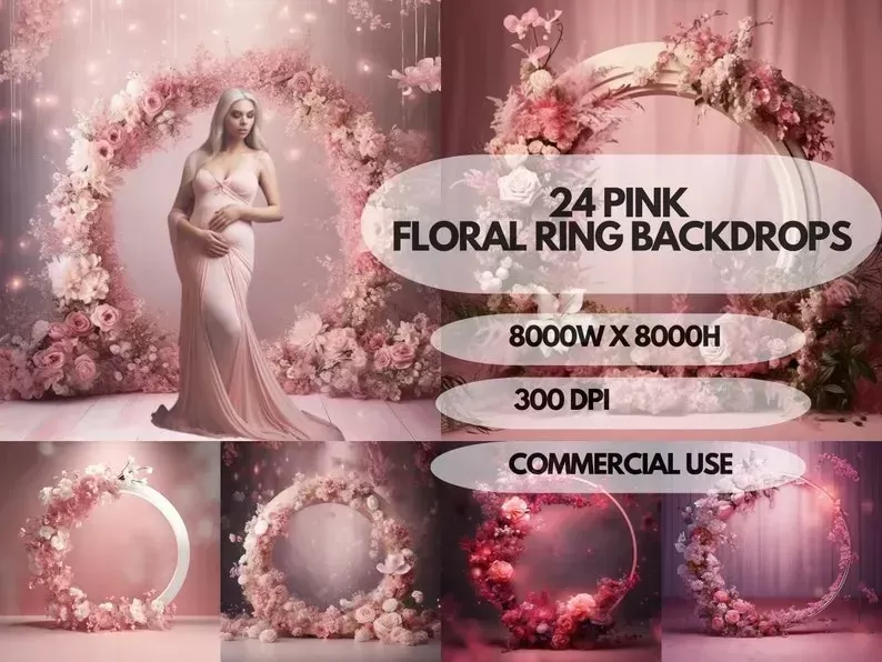 Pink Floral Ring Maternity Backdrops