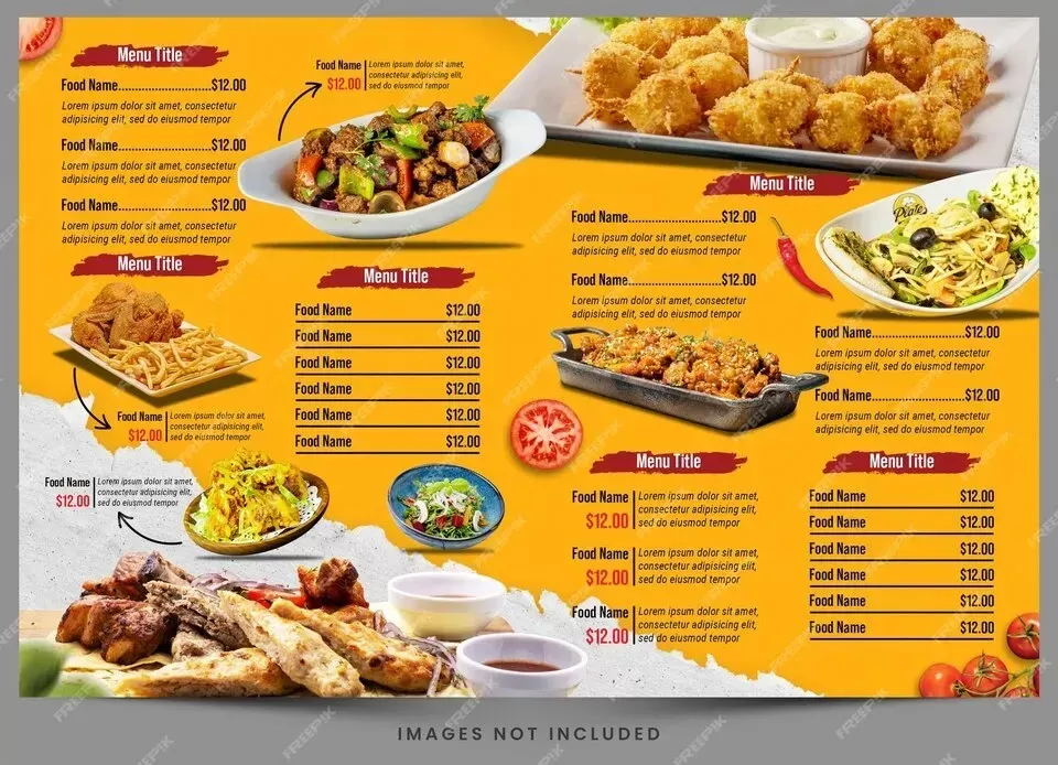 A menu for the restaurant called the chinese food scene.