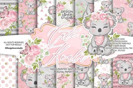 Cute Koala digital paper pack