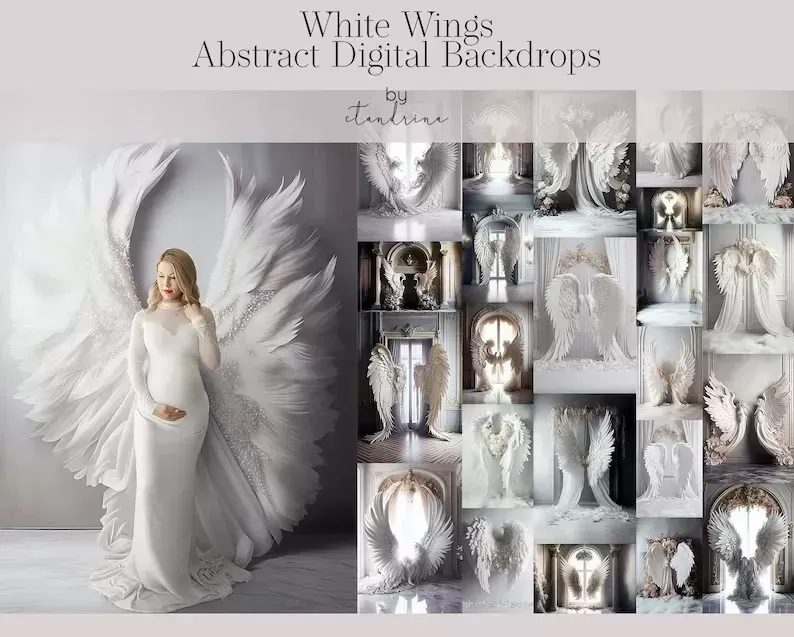 White Wing Abstract Digital Backdrops White Angel Wing