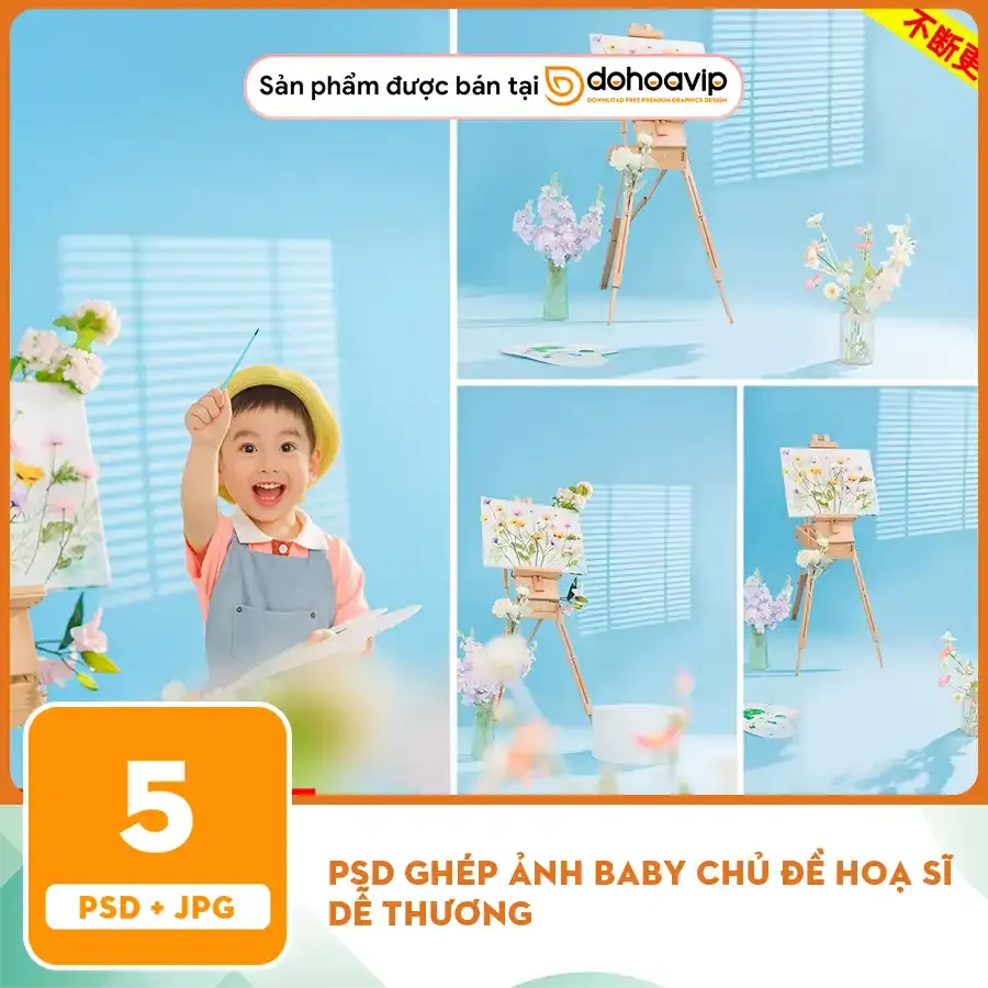 [VIP] PSD Ghép ảnh baby chủ đề hoạ sĩ dễ thương