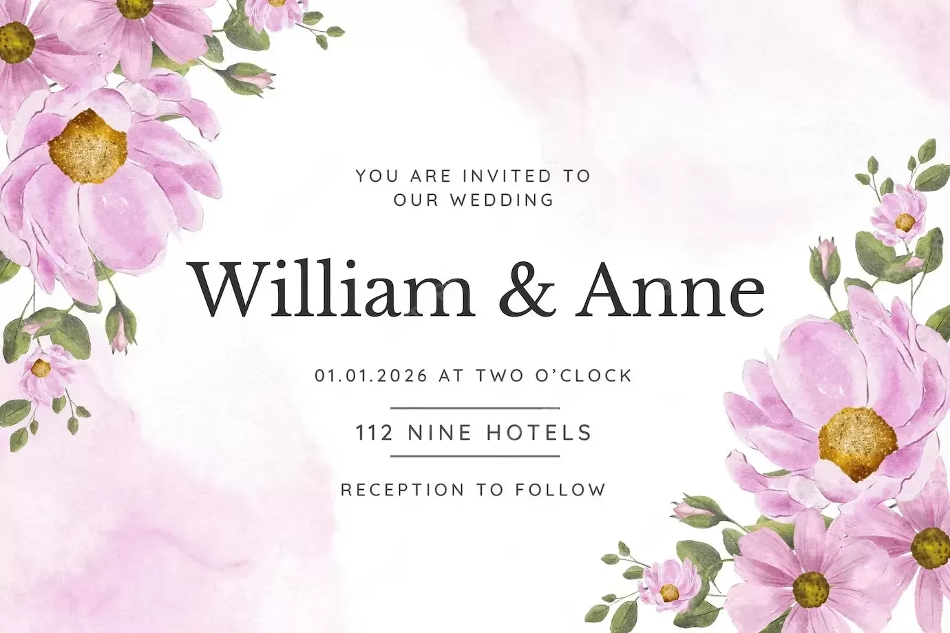 Pink watercolor flower frame wedding invitation