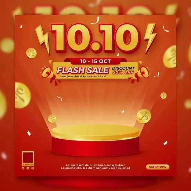 Flash sale banner 10.10 seasonal event with podium template