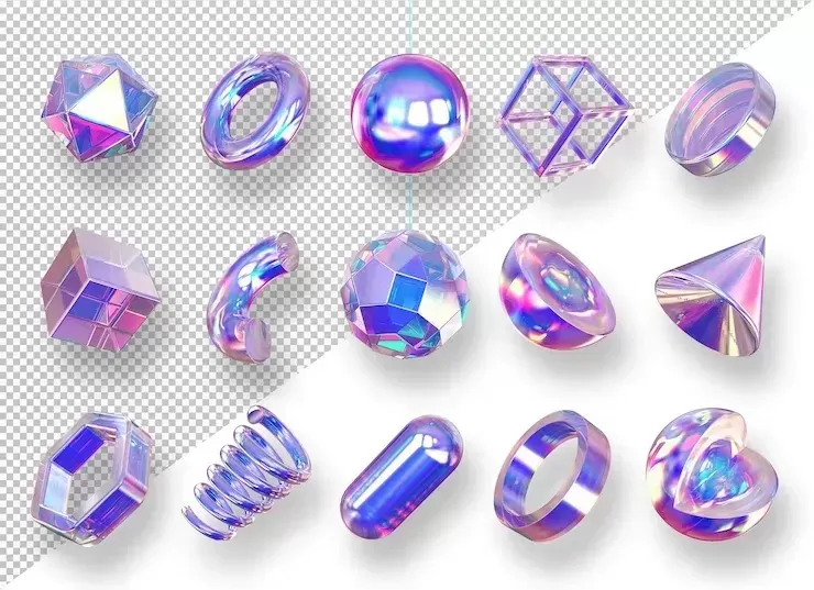 3d holographic geometric shape isolated on transparent background
