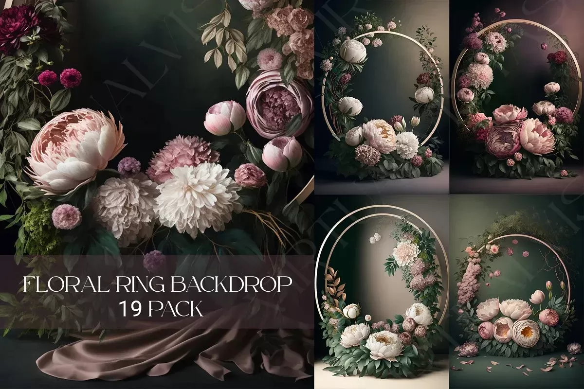19 Floral Ring Backdrop Overlays