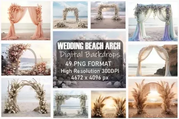 Phông nền cổng hoa bải biển ghép ảnh cưới