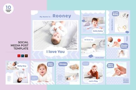 Newborn Baby Social Media Kit PSD & AI Template