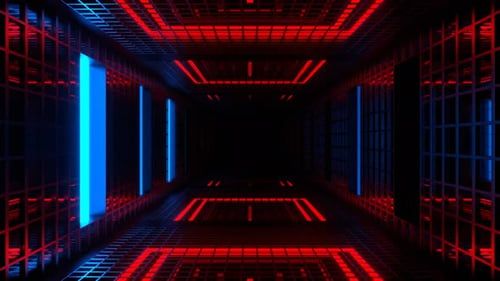 Red And Blue Grate Tunnel With Strobe Background Vj Loop In 4K