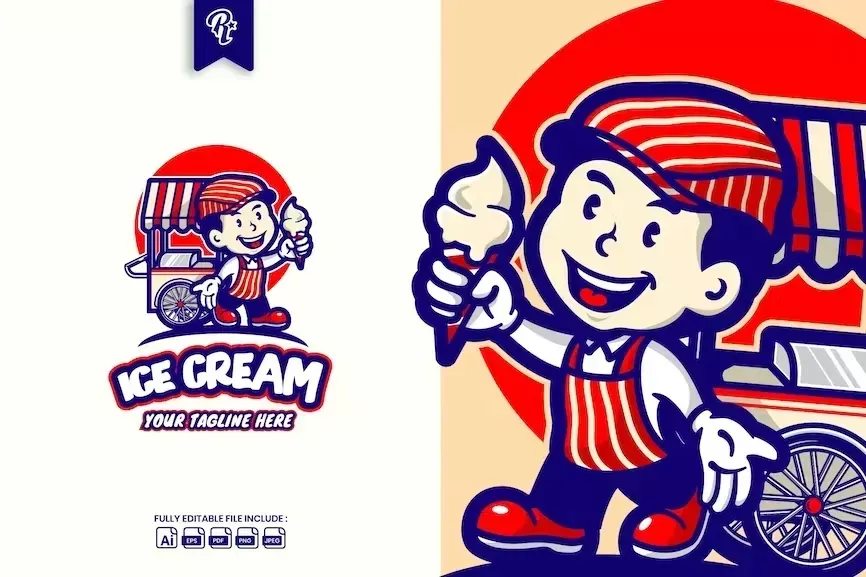 Ice Cream Cartoon Delivery Logo