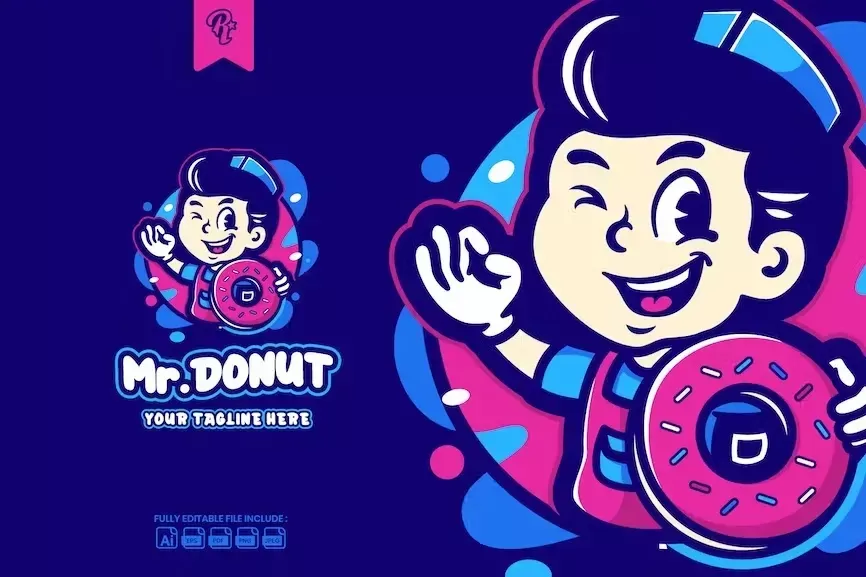 Mr Donut Cartoon Character Logo