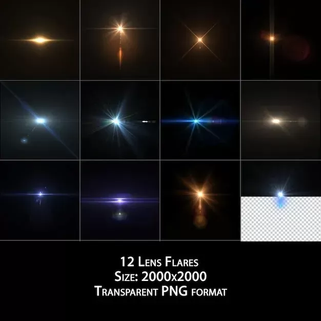 12 lens flares in transparent png format