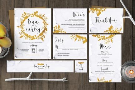 Golden Foliage Wedding Invitation