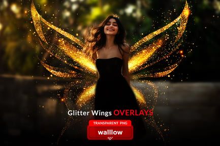 Gold Glitter Wings PNG Overlay, Sparkle Fairy wing