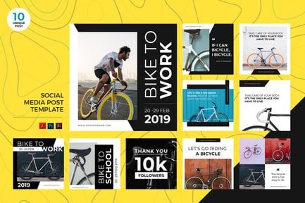 Bike To Work Social Media Kit PSD & AI Template