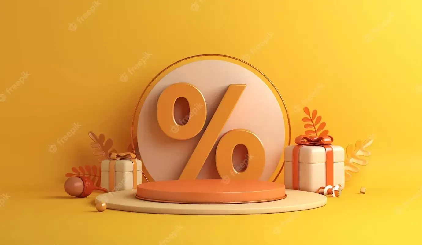 Autumn sale background with orange leaves display podium gift box percent symbol acorn