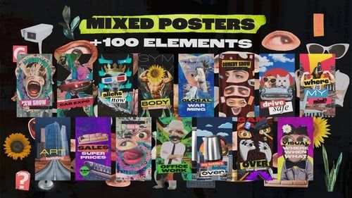 Mixed Posters and 100 Collage Elements