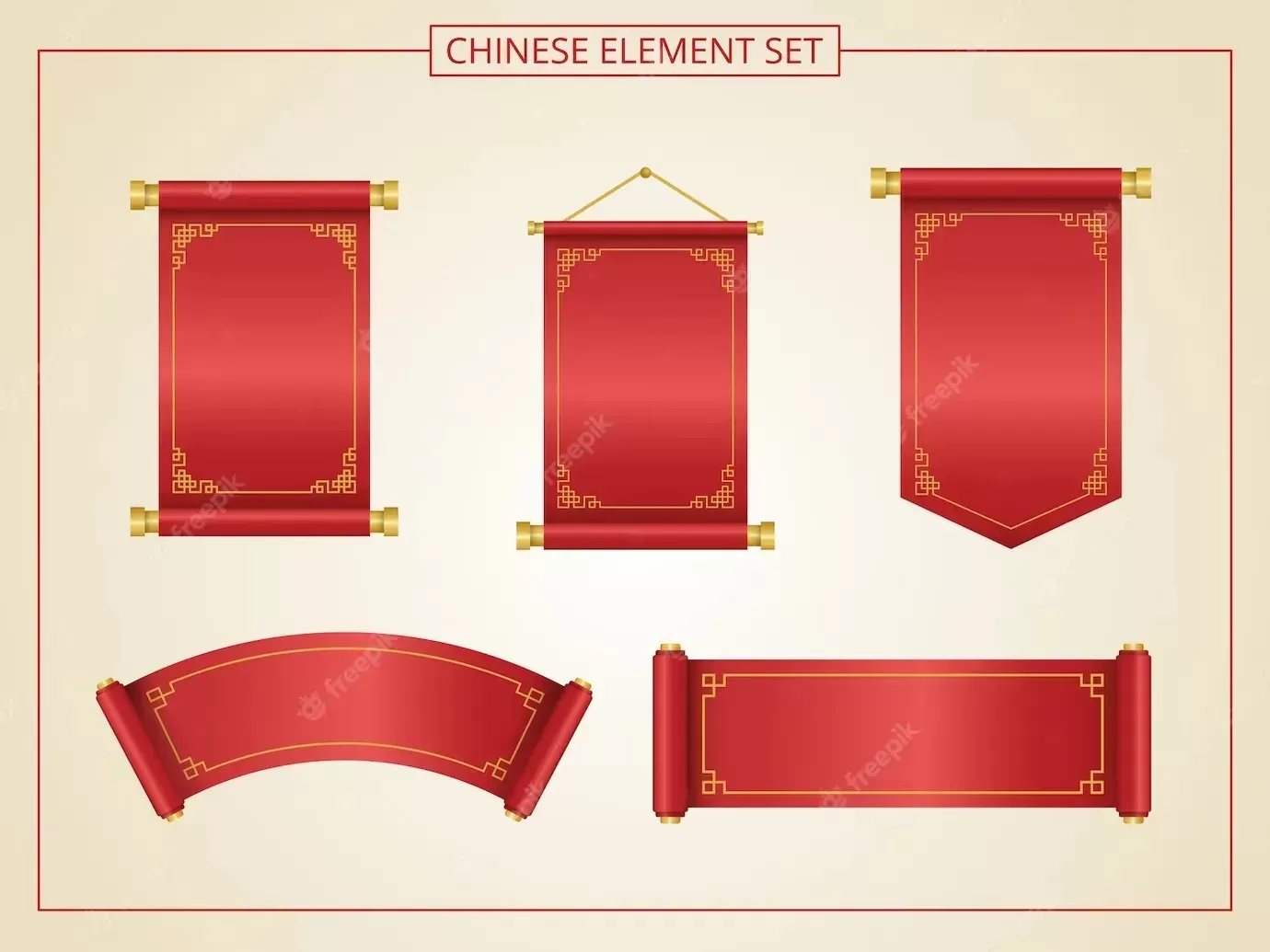 Chinese scroll with red color in papercut style.