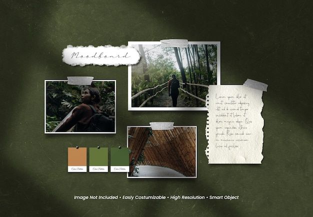 Photobook green moodboard mockup photo frame set collection