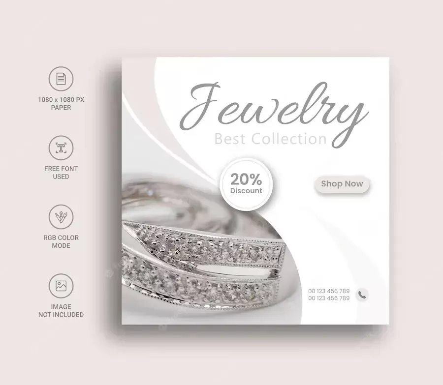 Jewelry social media instagram post banner or square flyer design