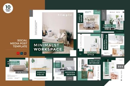 Office Design Social Media Kit PSD & AI Template