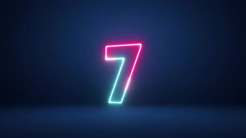 Blue pink neon numbers countdown from ten to zero. 10 seconds countdown timer animation