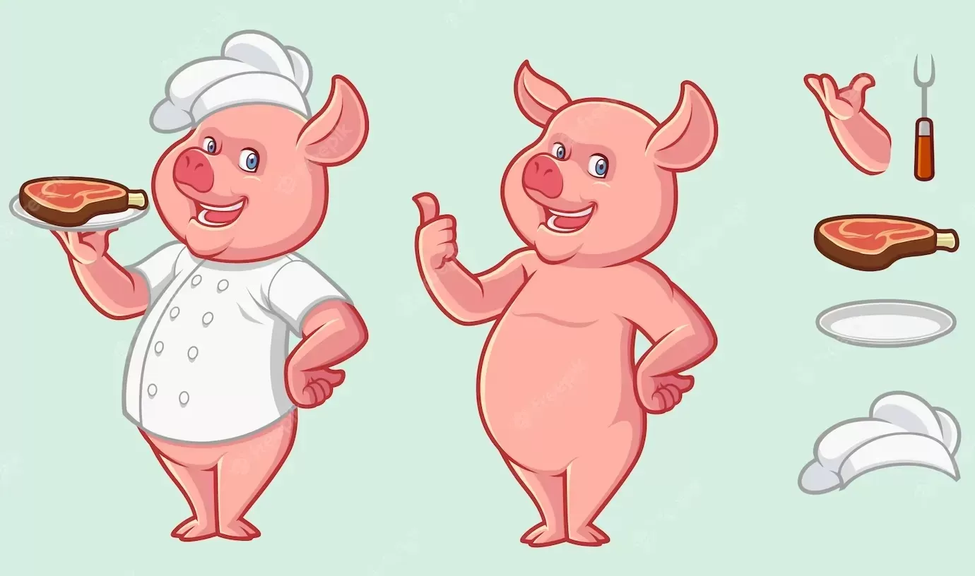 Pig mascot design with optional accessories set