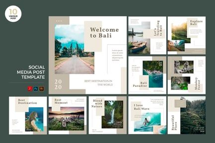 Travel To Bali Social Media Kit PSD & AI Template