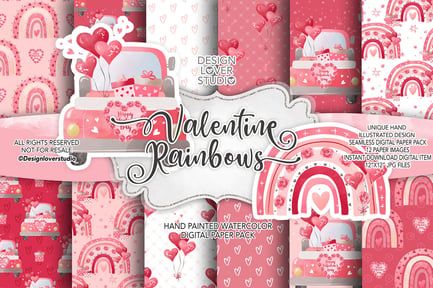 Valentine Rainbow digital paper pack